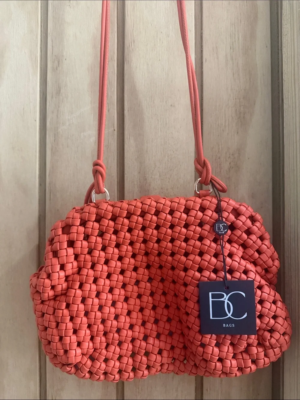 Woven Coral Crossbody Bag with Adjustable Strap
